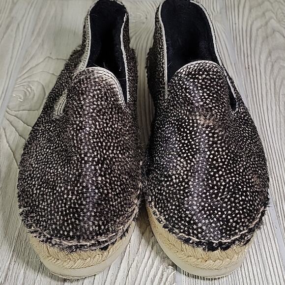 Mannebi Black Speckled Calf Fur Flat Espadrille Slip On Shoes Womens 40 US 9 - Picture 3 of 13